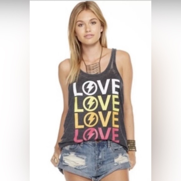 Chaser Love Lightning Bolt Tank Size Extra Small Racerback Dark Grey Rare - Picture 2 of 16